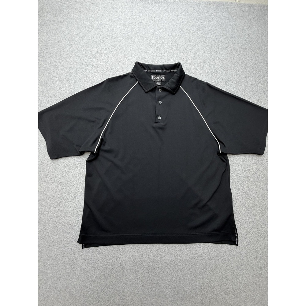 FootJoy Polo Shirt Mens Medium Black Solid Golf Performance Lightweight FJ Logo